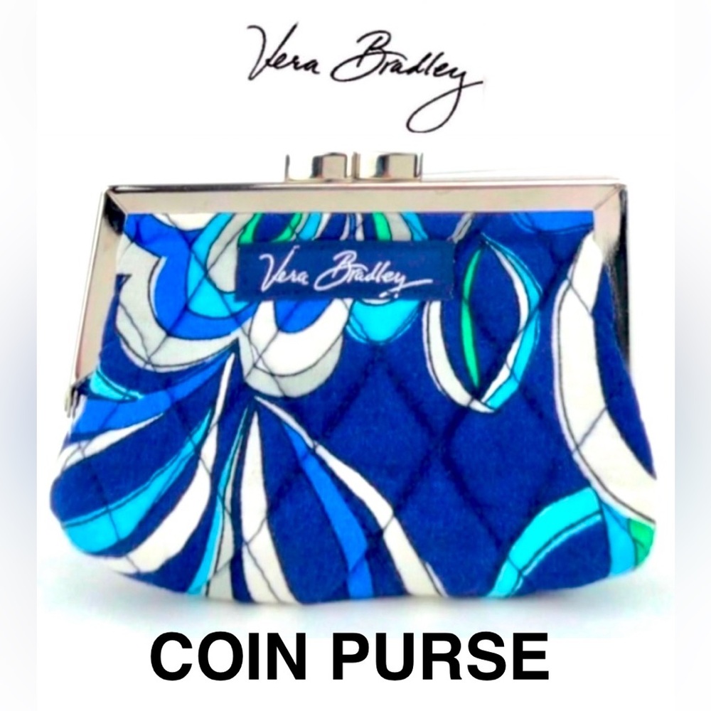 VERA BRADLEY Kiss lock Coin Purse Mediterranean Blue size 4.75" x 3.5" like new